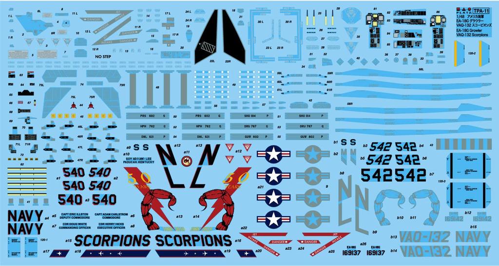 US Navy Electronic Warfare Aircraft Growler Scorpions Plastic Model Molding Color Platts/Italeri 1/48 EA-18G VAQ-132 TPA-11