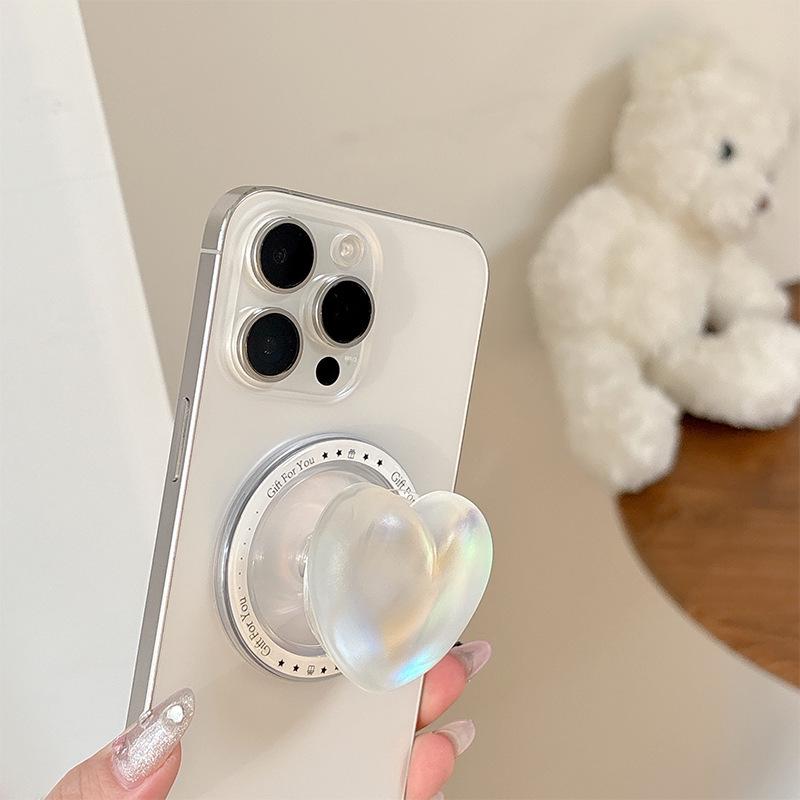 Iridescent Heart-Shaped 3D Phone Holder & Folding Stand for Watching Dramas - Girly Decor