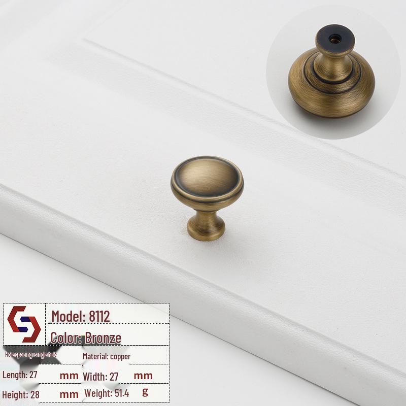 Vintage Brass Handle for Wardrobes, Cabinets, Drawers, and French Doors - Single Hole Light Luxury Style Furniture Hardware