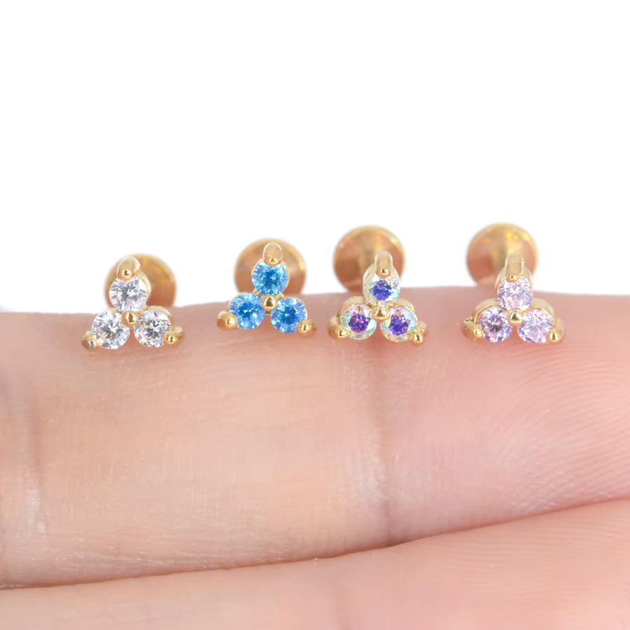Gioiello per Piercing Labbra e Cartilagine Auricolare a Bottone in Acciaio Inossidabile 316L con Fiore di Zircone