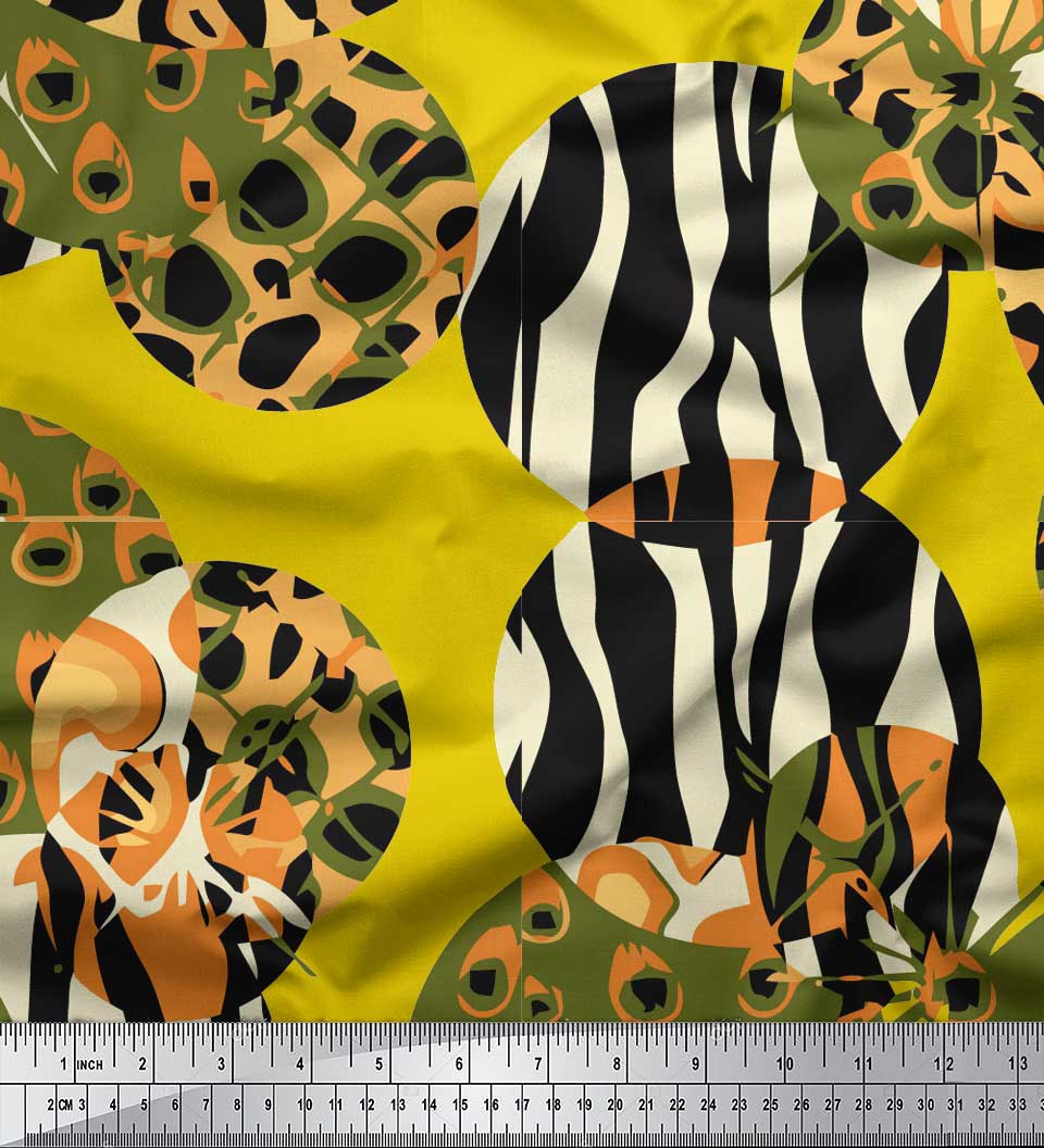 

Японська креп-атласна тканина Soimoi Blue з принтом зебри та леопарда. Тканина на метри 42 дюйми 42 Inch Wide - Poly Crepe жовтий