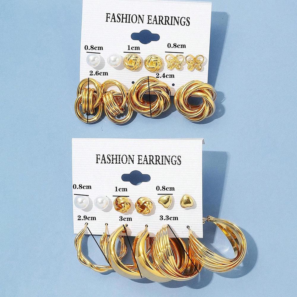 12 Piece Set Women Fashion Personality Versatile Simple Retro Gold Butterfly Love Heart Earrings Inlaid Zircon Earrings