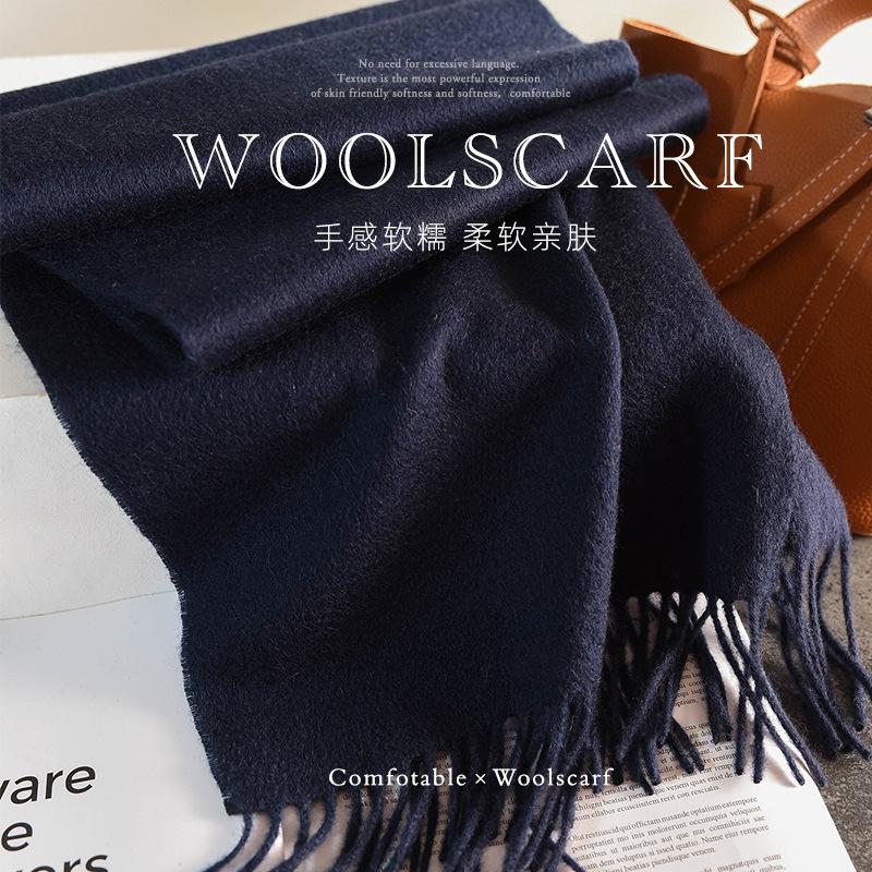 High Quality 100% Wool Muffler Classic Simple Solid Men Women Scarf Fall Winter Thick Casual Shawl Male Female Tassel Scarves