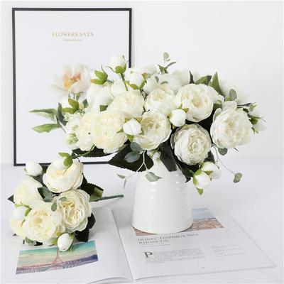Künstlicher Blumenstrauß aus weißen Pfingstrosen, 30 cm, 5 große Köpfe und 4 Knospen, preiswerte Kunstblumen für Zuhause, Hochzeit, Dekoration im Innenbereich