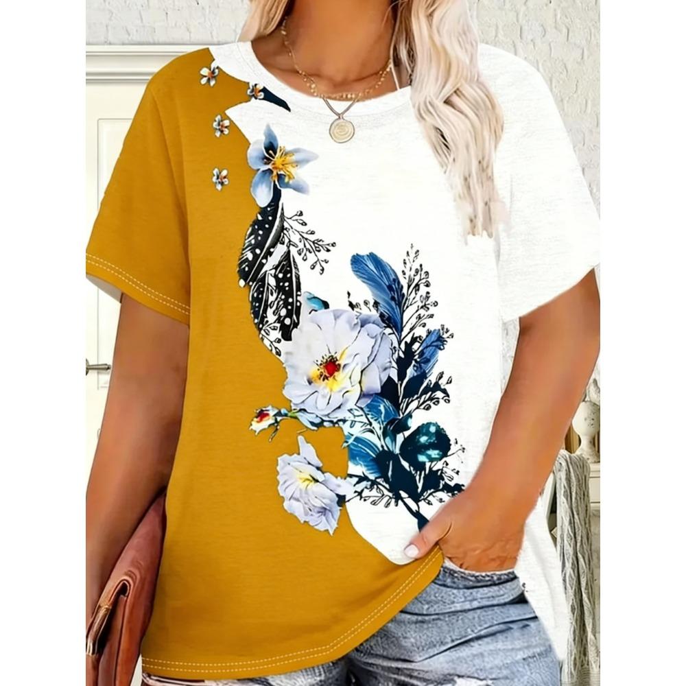 Beautiful Retro Colorful Butterfly Flowers 3D Printed Short Sleeved T-shirt Fashionable Comfortable Soft Breathable Large Loose Summer Womens T-shirt