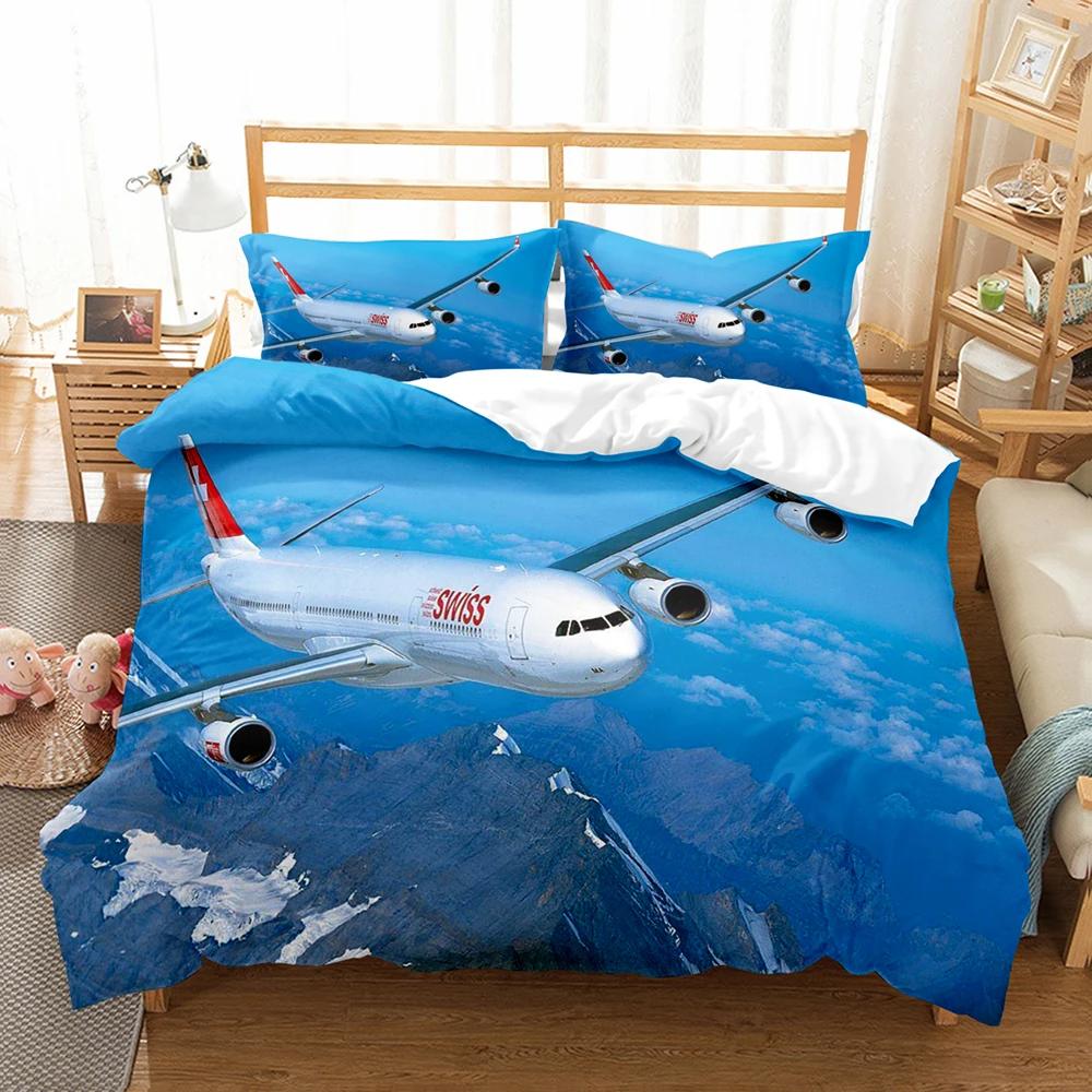 Airplane Blue Sky Printed 3D With Bed Linen Queen Size Bedding For Boys Kids Aircraft Duvet Cover Collection Planes Home Textile De Bedding