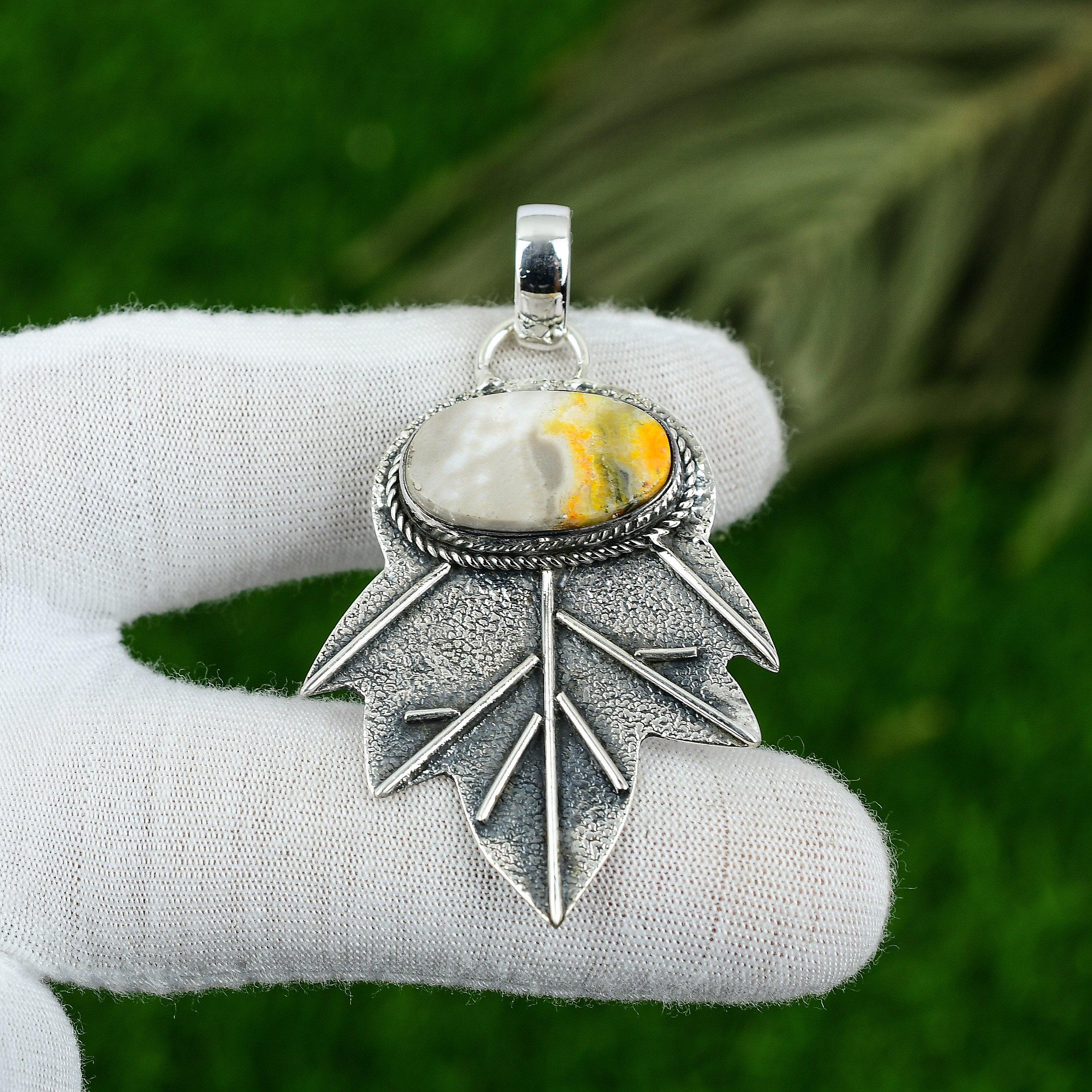 Daughters Day Sale Bumble Bee Jasper Stone 925 Silver Bezel Boho Pendant Jewelry