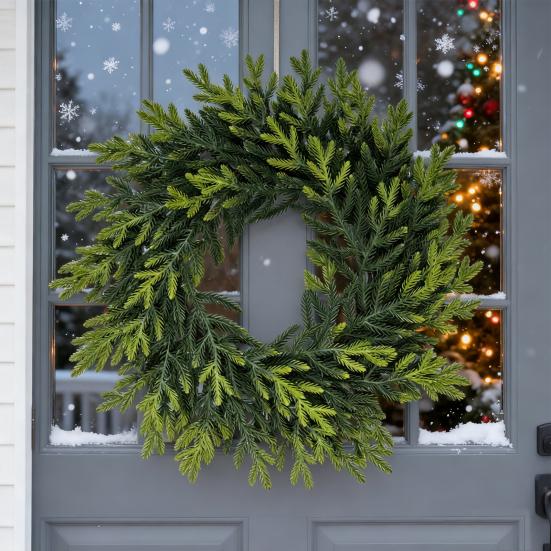 Christmas Pine And Cedar Wreath Winter Faux Greenery Wreath Holiday Fake Cedar Wreath for Indoor Outdoor Front Door Farmhouse Decoration