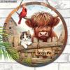 Welcome Wooden Sign with Highland Cattle Pattern - Rustic Decorative Plaque for Farmhouse, Herd Decorations - Ideal Housewarming Gifts