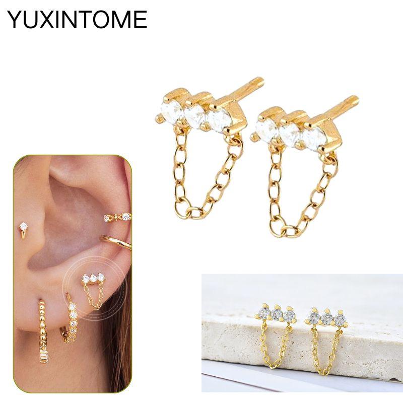 925 Silbernadel Exquisite Weiße Zirkon Steckerohrringe für Damen Geometrische Lange Kette Quaste Ohrringe Luxuriöser Schmuck