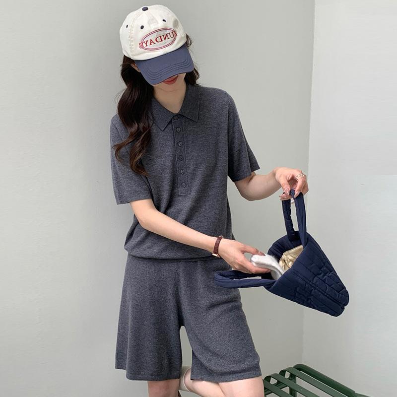 Ease Half Placket Lapel 0 Wool Sweater Women's Early Autumn Short-sleeved Inner Solid Color Simple Pullover Bottoming Shirt