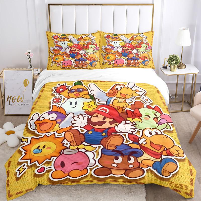 3pcs bedding set Mario Characters Includes 1 Comforter + 2 Pillowcases, Without Pillow Inserts, Soft Comfortable,a0910257