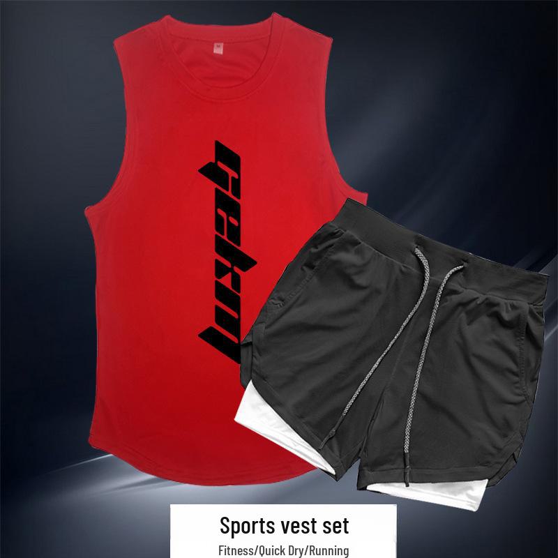 Pánská rychleschnoucí sportovní souprava: Venkovní běžecké fitness kalhoty a bezrukávová vesta na letní basketbalový trénink