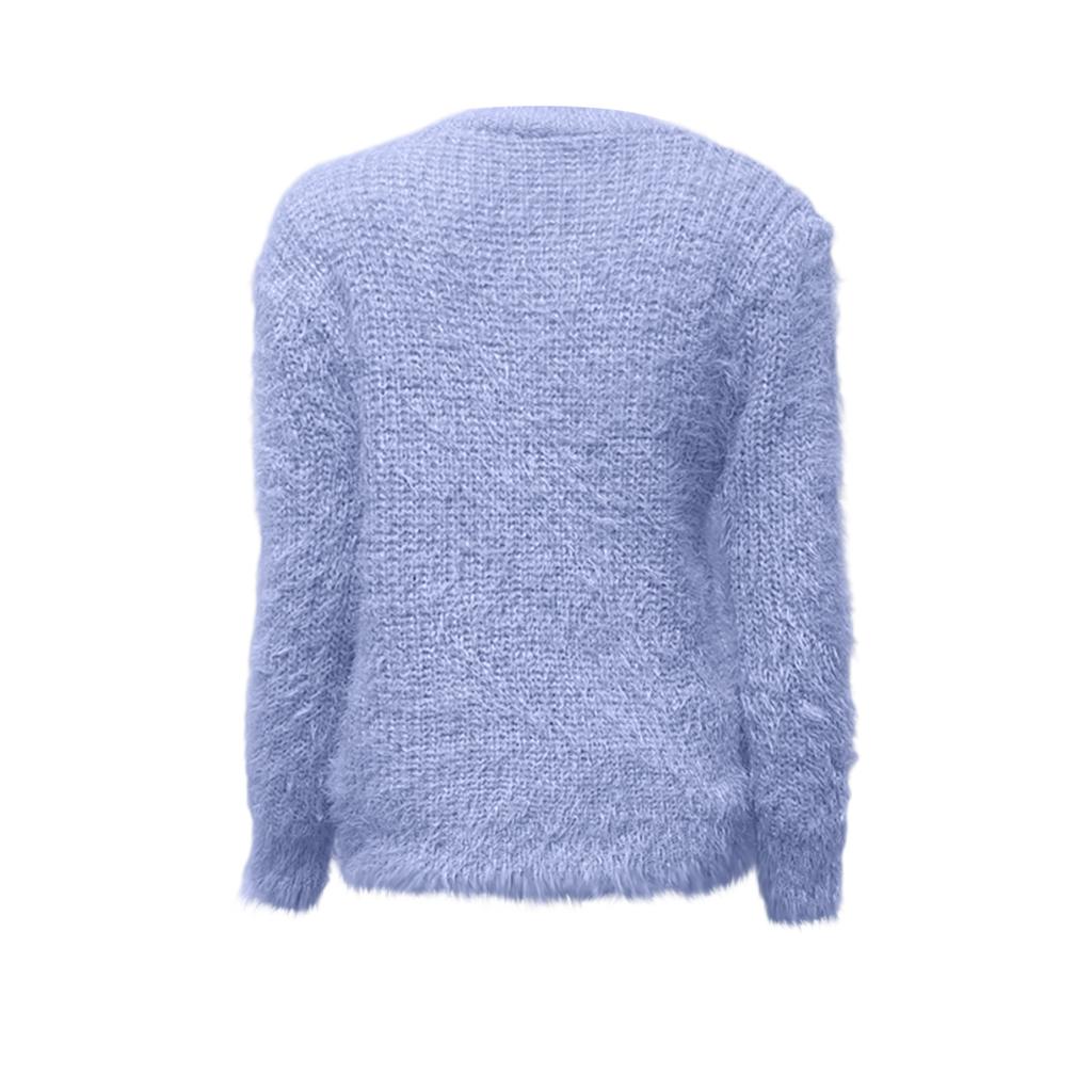 Women's Winter Mohair Candy Color Long Sleeves O-Neck Knit Top Sweater