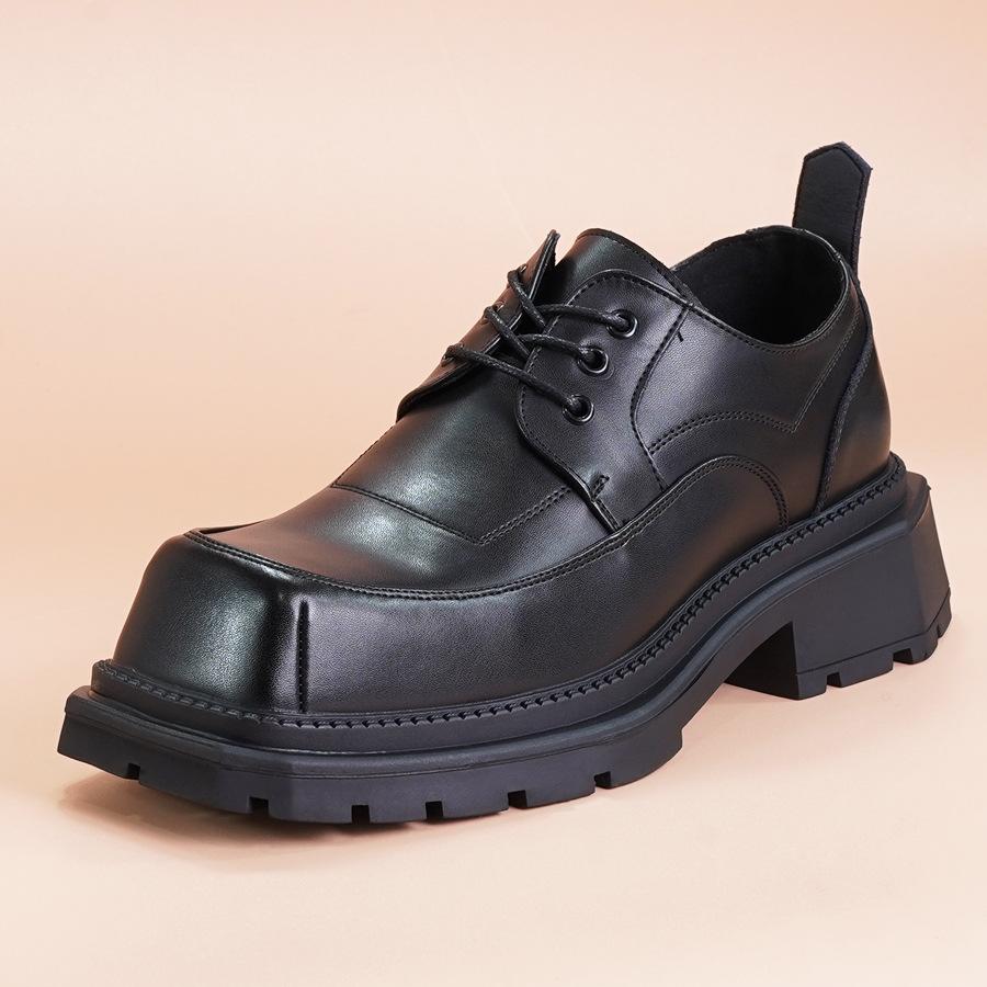 Neue Derby Schuhe mit eckiger Spitze Herren Business Freizeit Retro Originelles Nischendesign Dicke Sohle Höhenerhöhung Mode Kleine Lederschuhe