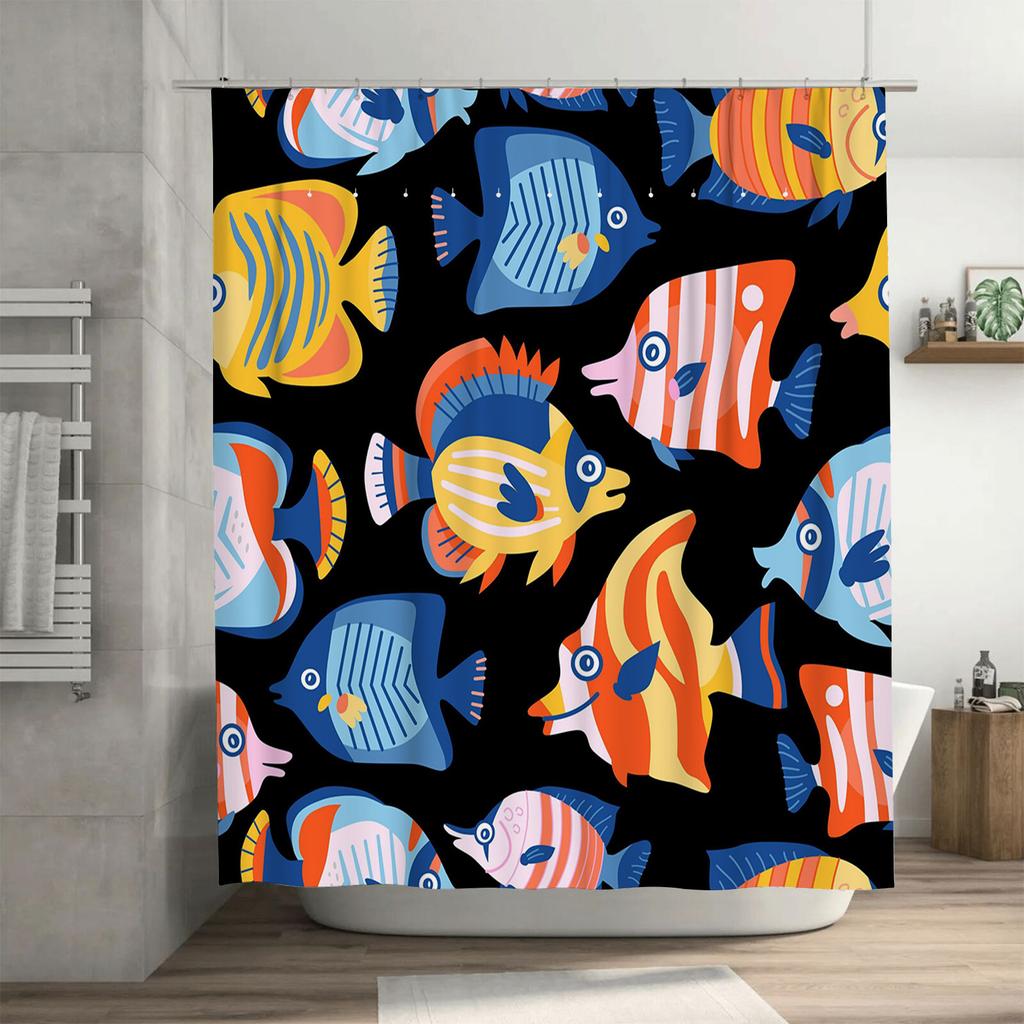 Colorful Fish Print Shower Curtain Bright Bathroom Decor for Kids Modern Bathtub Decoration Cover with Grommets Multicolored Pat