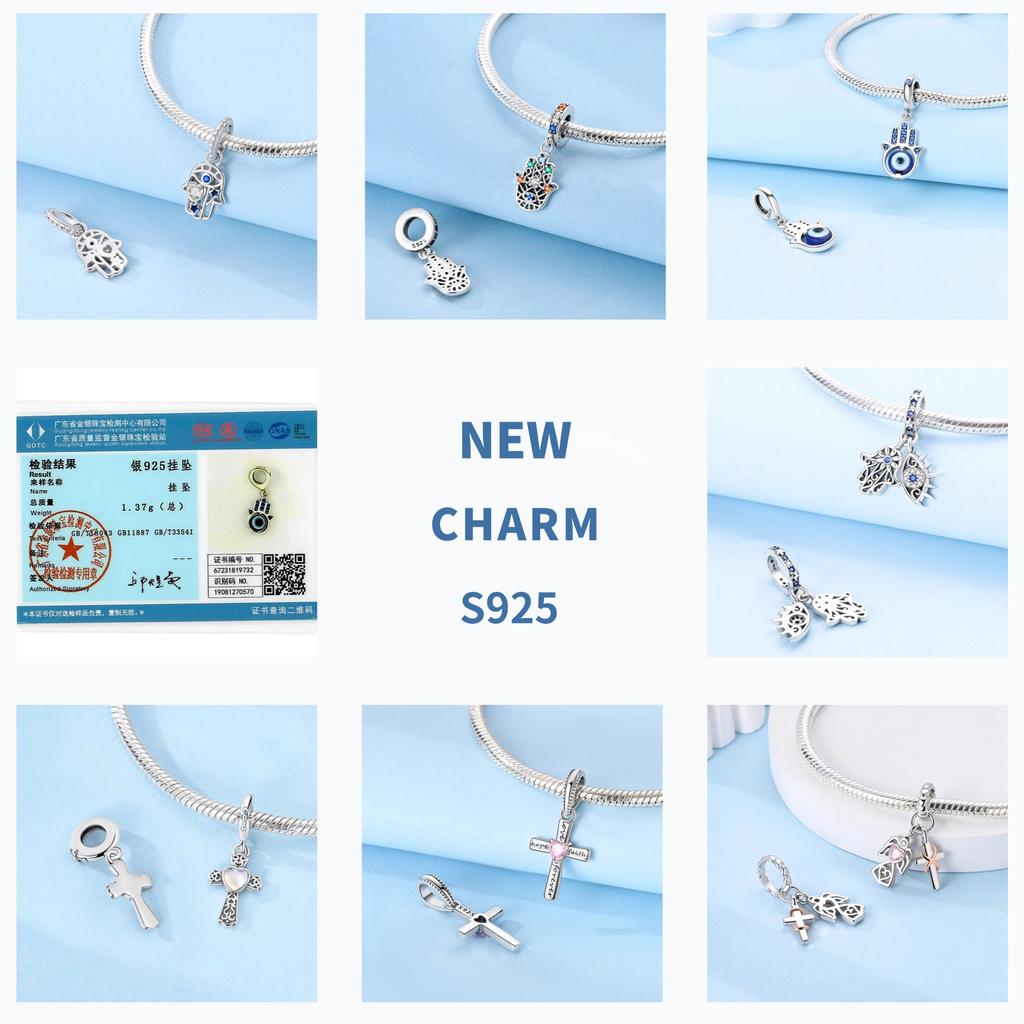 Teufelsaugen Anhänger 925 Kupfer Original Hand von Fatima Blauer Zirkon Kreuz Blaue Augen Charms Passend für Armband DIY Herstellung Zirkon Geschenk