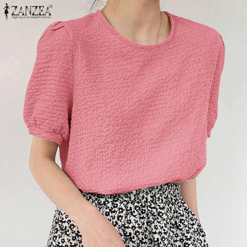 

ZANZEA Women Casual Round Neck Summer Short Sleeve Plain Blouse S розовый