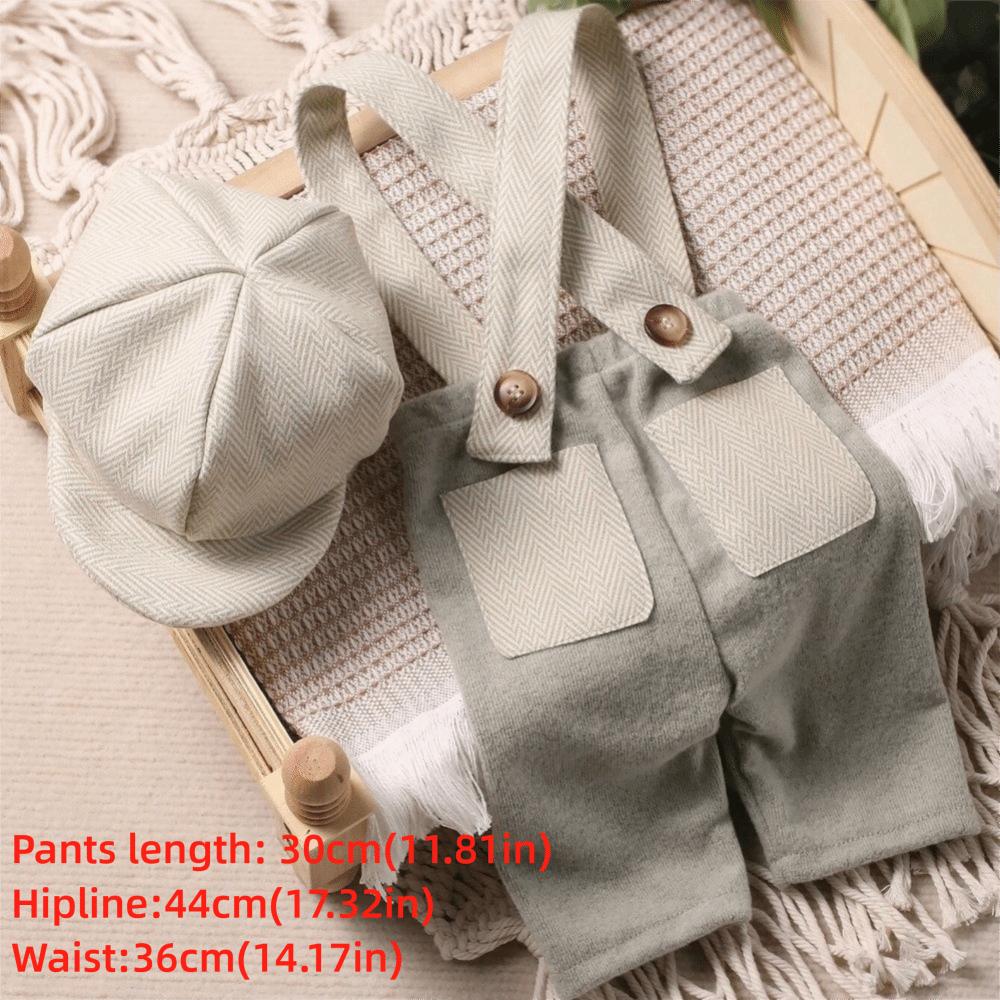 Suspender Romper Newborn Photography Outfit Newsboy Hat Baby Romper Set  Baby Photo Shoot