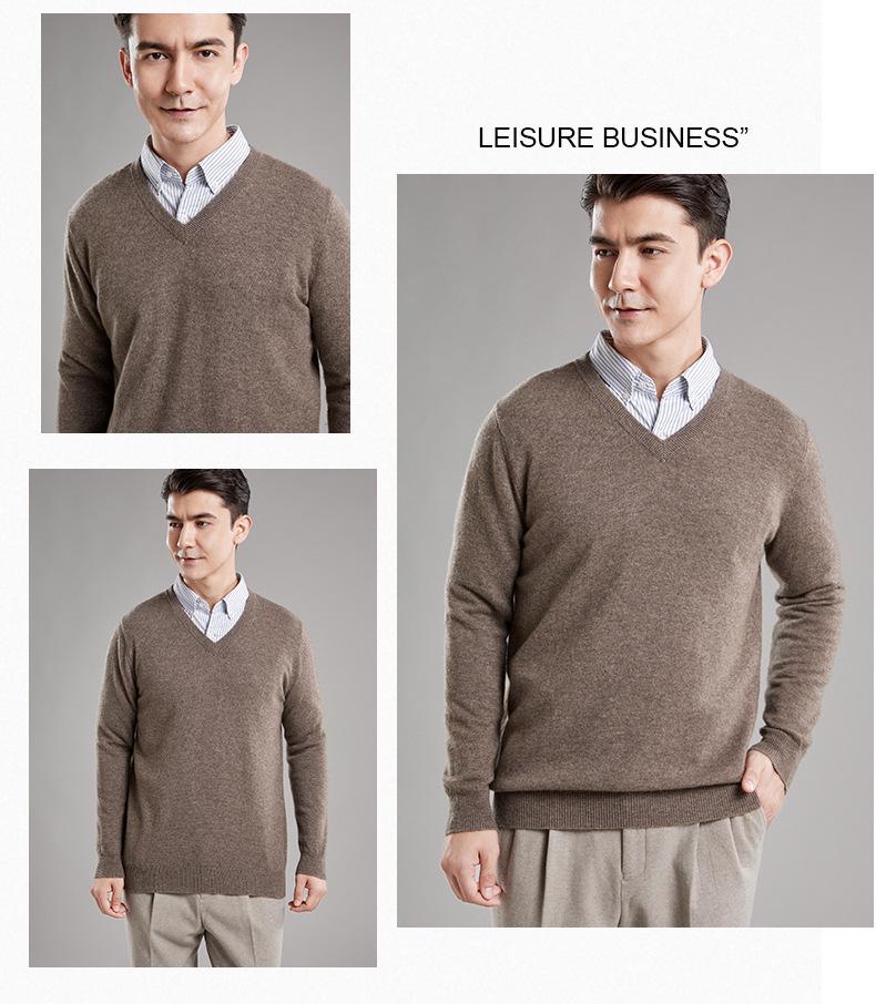 Men's 100% Pure Wool V-Neck Sweater, New Autumn/Winter Business Casual Soft Knit, Long-Sleeve Base Layer.