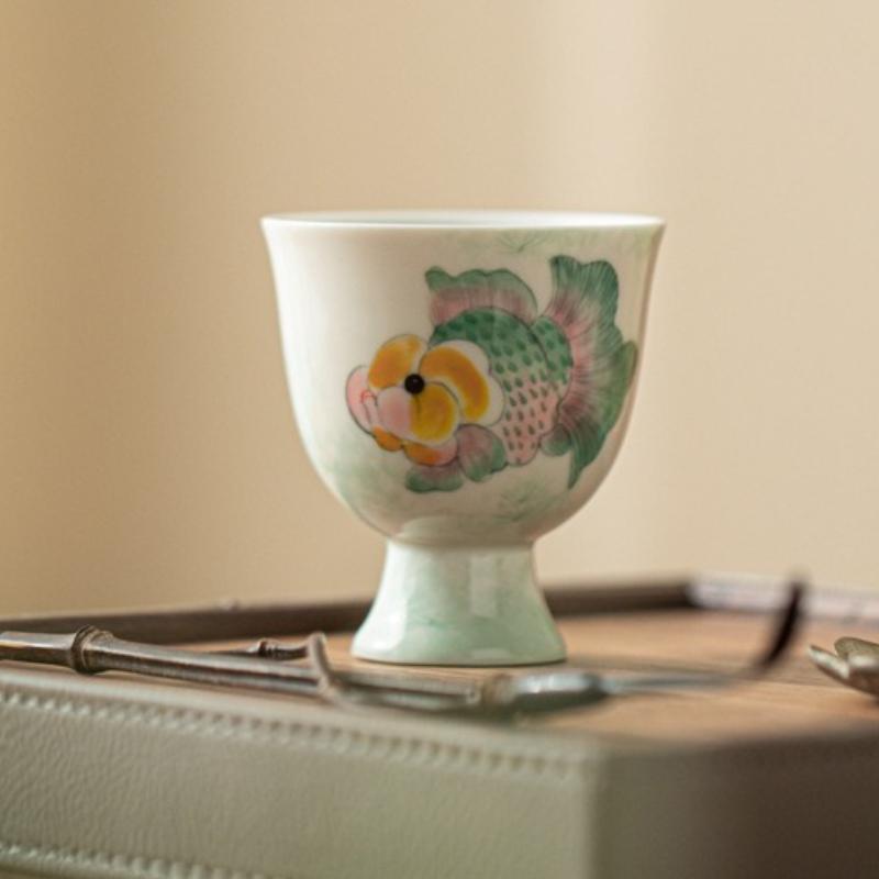 Hand-painted Fortune Fish Teacup Retro Tea Bowl Single Cups Tea-tasting Personal Cup Chazhan Master Cups For Tea Supplies