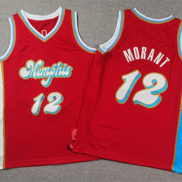 

Grizzlies #12 Morant Kids Red City Edition Basketball Jersey Embroidered Small