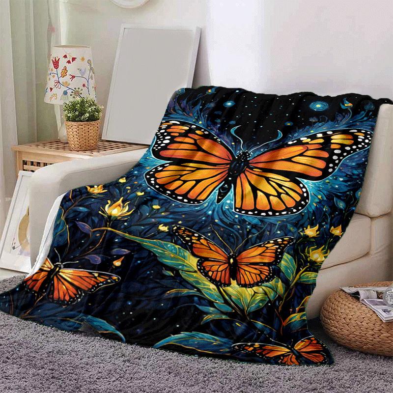 1pc Butterfly Printing Lightweight Flannel Blanket, Comfortable and Warm Blanket, for Camping Sofa Bed and Couch Office, Suitable for Gift Bl