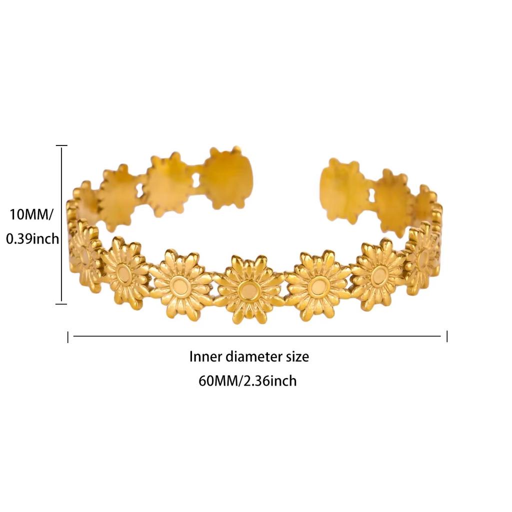Hugging Stainless Steel Bracelet For Women Gold Color Shell Summer Waterproof Cuff Bangles Bracelets Flower Jewelry Accessories