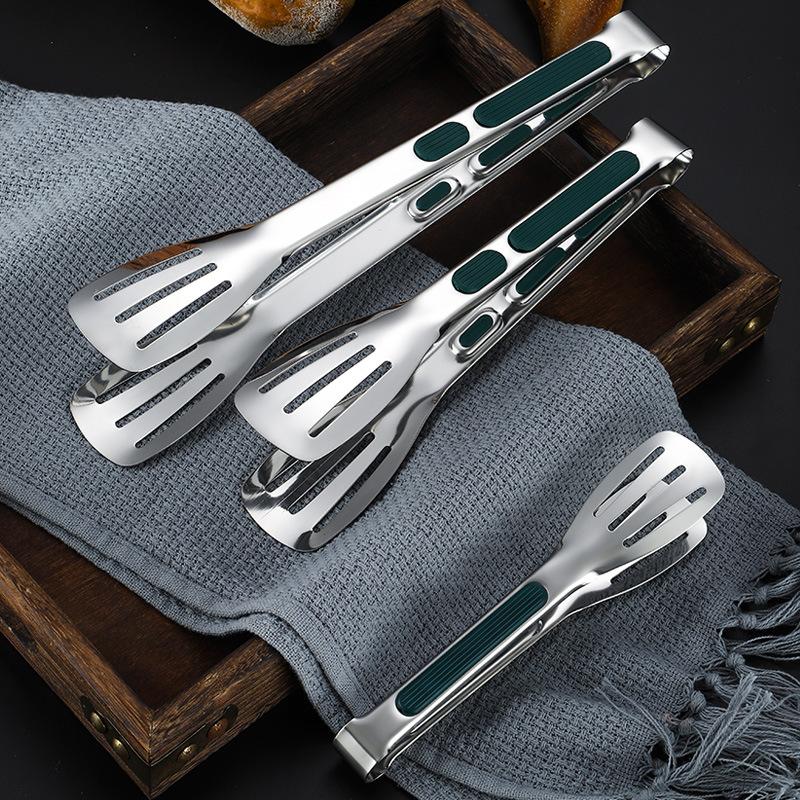 7/9/12inch 304 Stainless Steel Food Clip BBQ Grill Steak Food Clip Silicone Non-slip Handle Bread Tong Party Kitchen Accessories