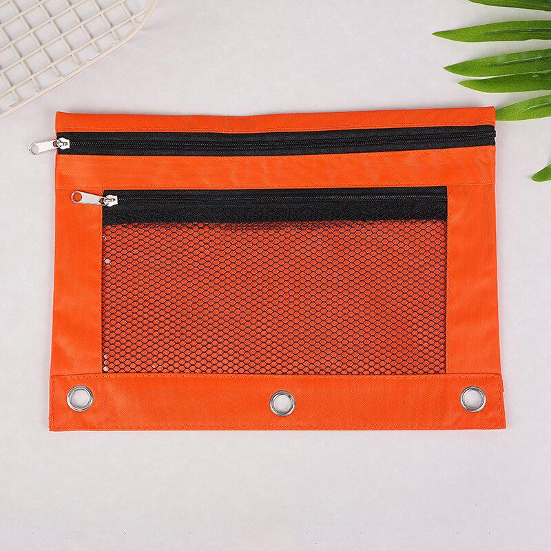 Oxford Cloth B5 Eyelet Ring Binder with Transparent Pencil Case and Three-Hole Double Zipper
