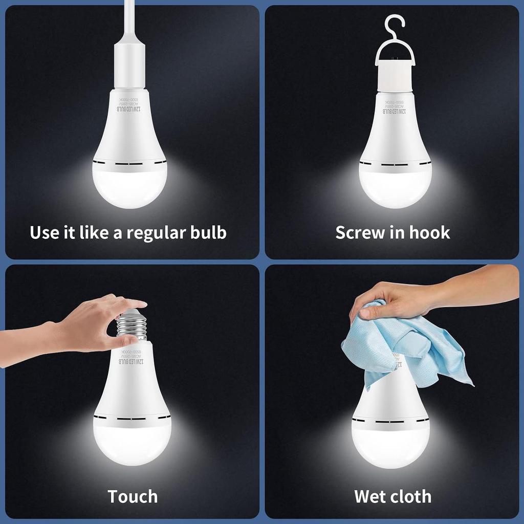 Rechargeable Emergency LED Light Bulbs for Home Power Failure | Listed Battery Operated Light Bulb Power Outage Camping Reading Lighting Hurricane