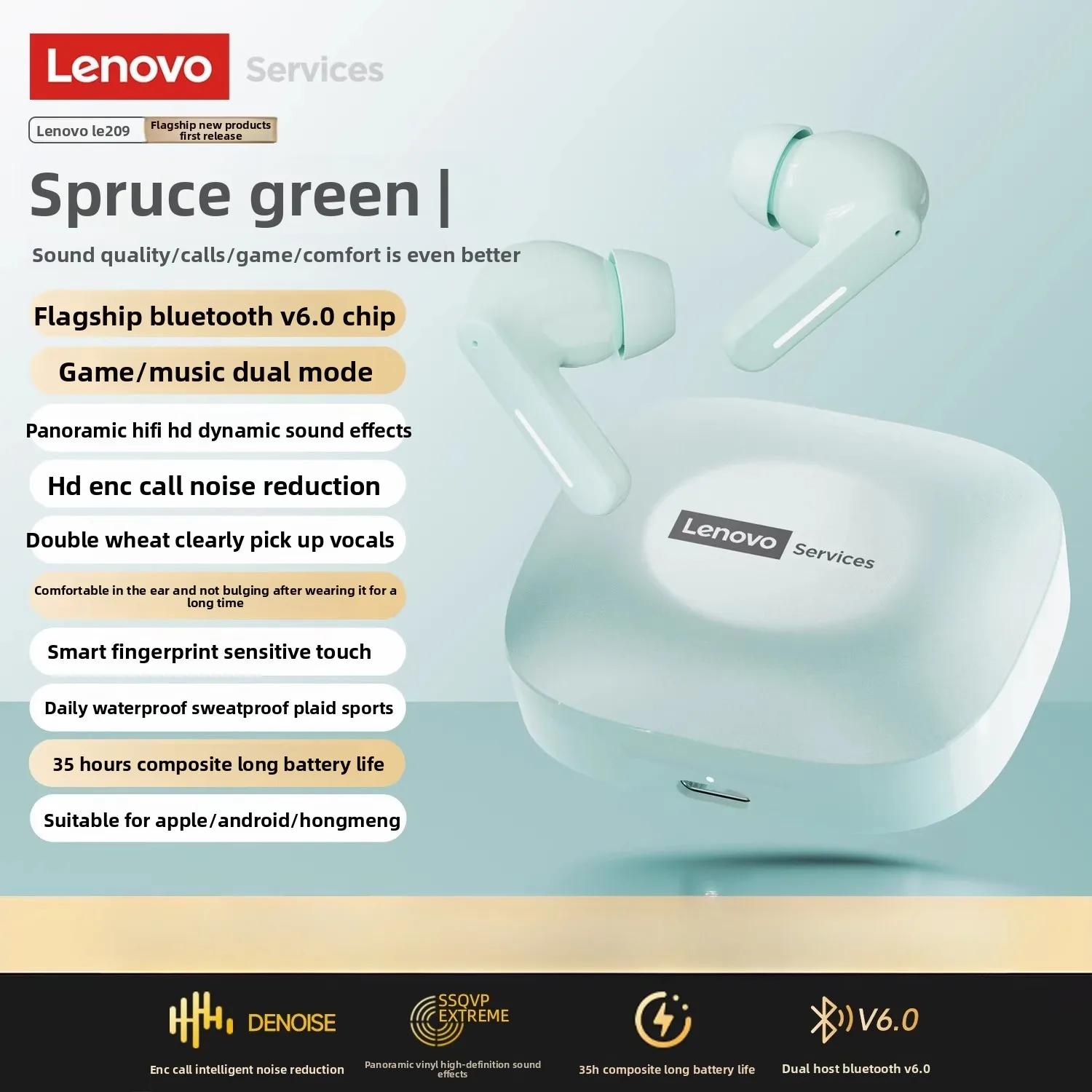 

Оригінальні бездротові навушники Lenovo LE209 з Bluetooth 6.0, шумозаглушенням, спортивні, 30 годин роботи від батареї, гарнітура з мікрофоном НОВІ зелений