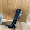 2025 autumn and winter new European and American style belt buckle pointed head thin heel high heel boots wide tube thin boots