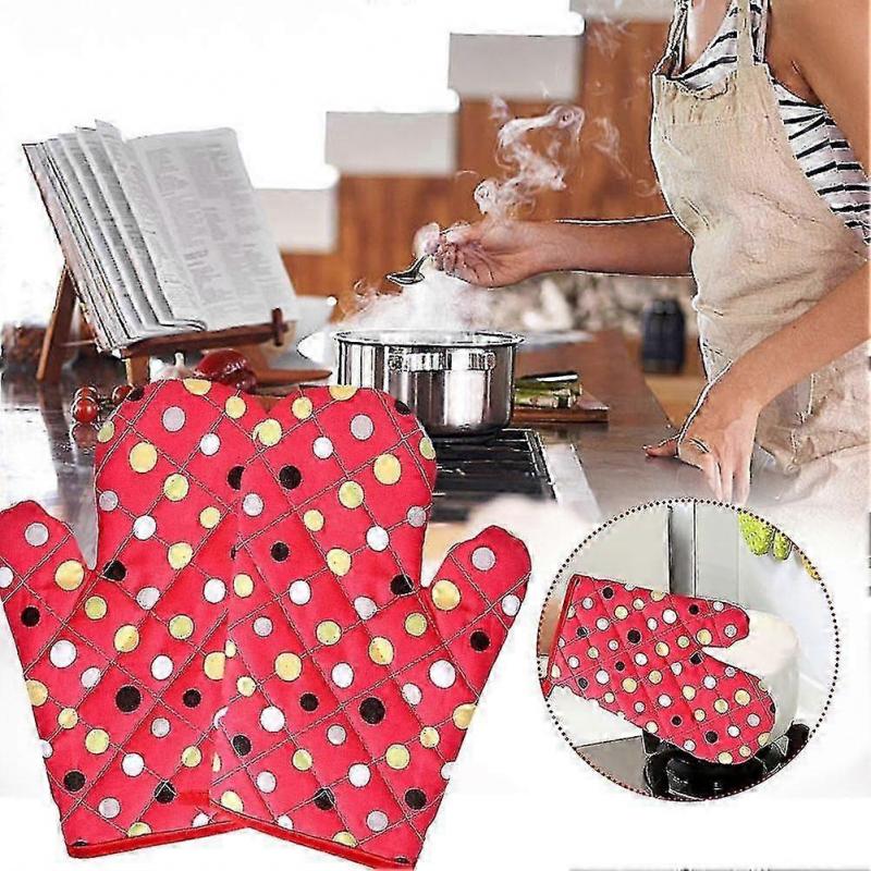 2PCS Oven Mitts Heat Resistant Kitchen Gloves Thick Hot Polyester Cotton Oven - SNNGV
