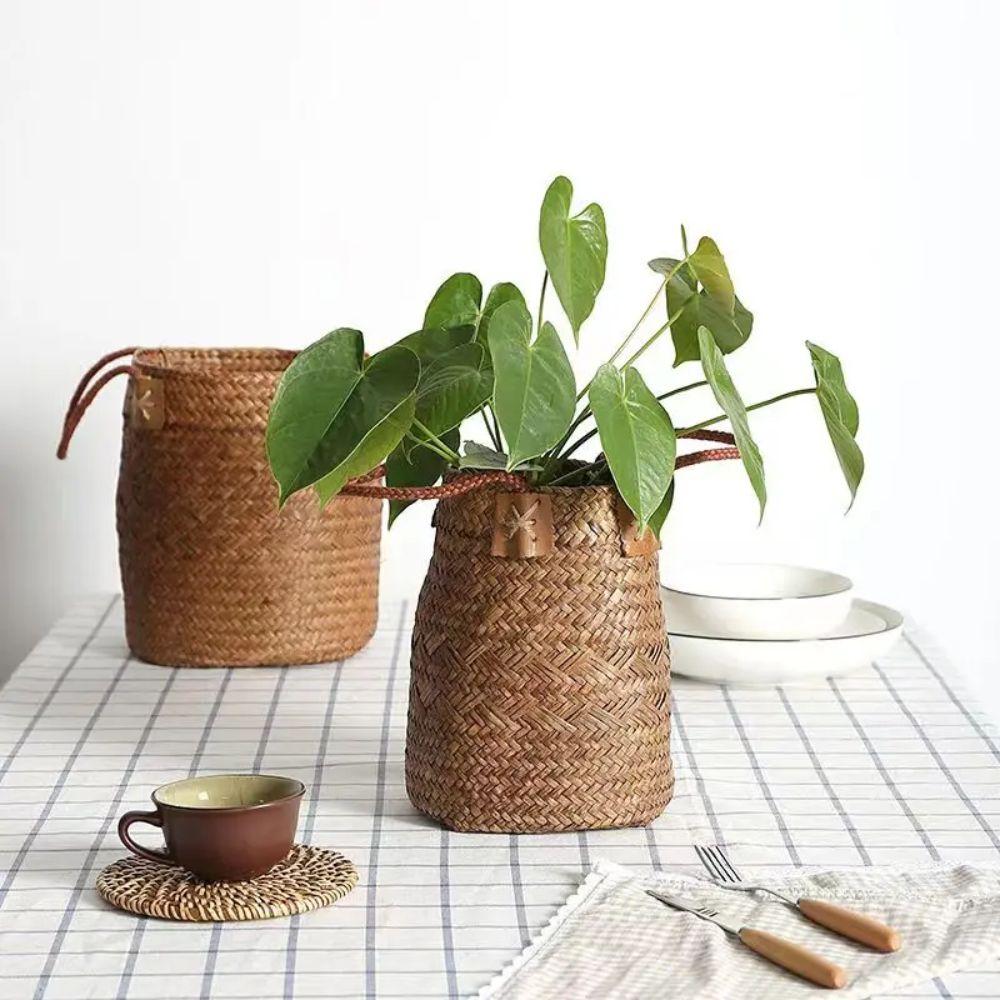 Handmade Rattan Storage Basket Creative Braided Flower Basket Living Room Flower Pot  Balconies