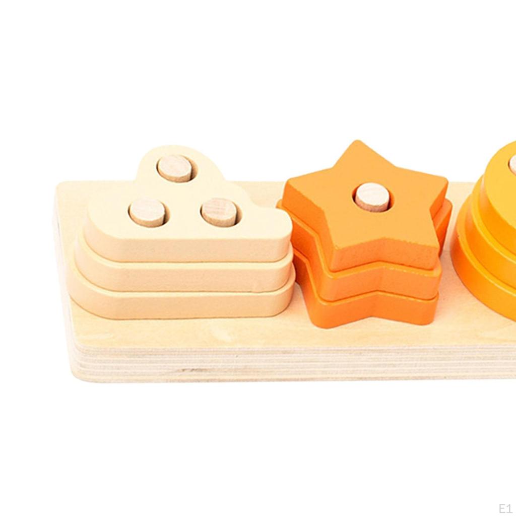 Learning Color Shape Block, Sorter and Stacker, Wooden Sorting Stacking Toy