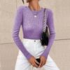 Damenmode Rundhals Enges T-Shirt Langarm Pullover Farbe Oberteil