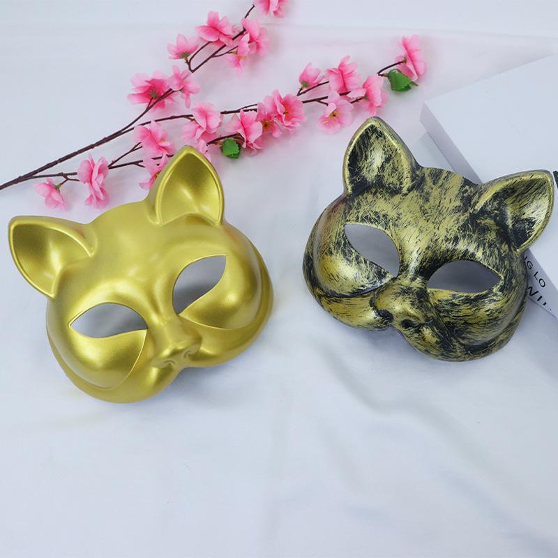 Halloween Cat Face Mask Plastic Old Vintage Light Plate Half Face Mask Venice Party Prom Dress Up Props
