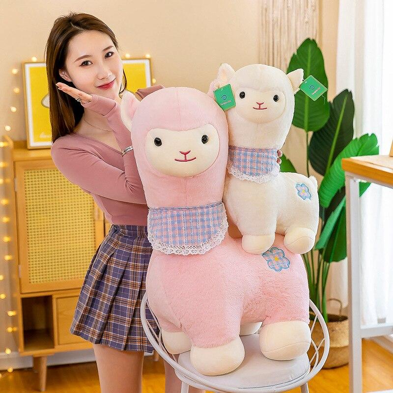 Cartoon Alpaca with Scarf Plush Toys Lovely Animal Sheep Alpacasso Plush Dolls Stuffed Soft Nice Birthday Xmas Gift