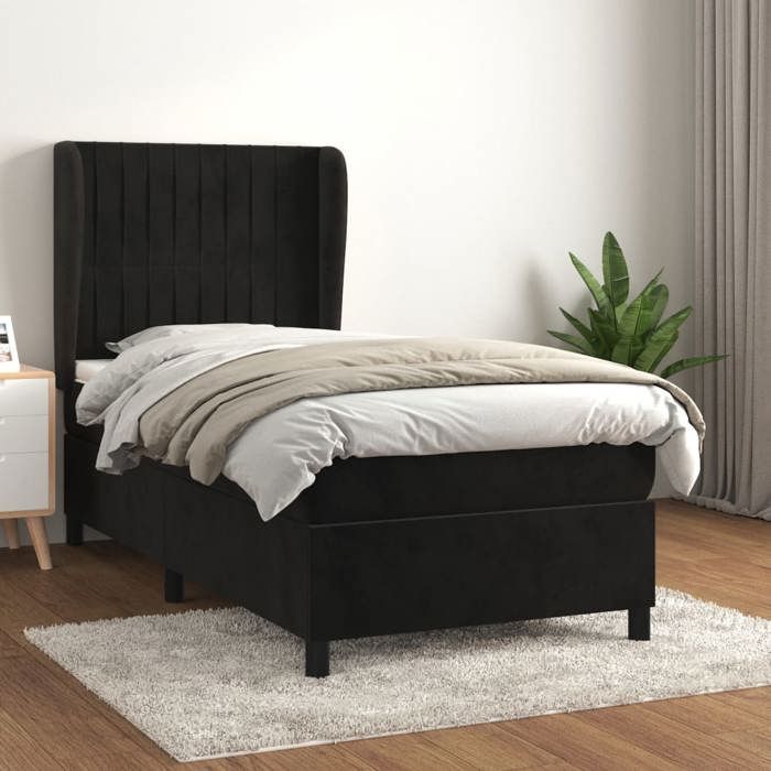 Sommier à lattes avec matelas - Maison Exclusive - Noir - 90x200 cm - Velours - Tête de lit réglable