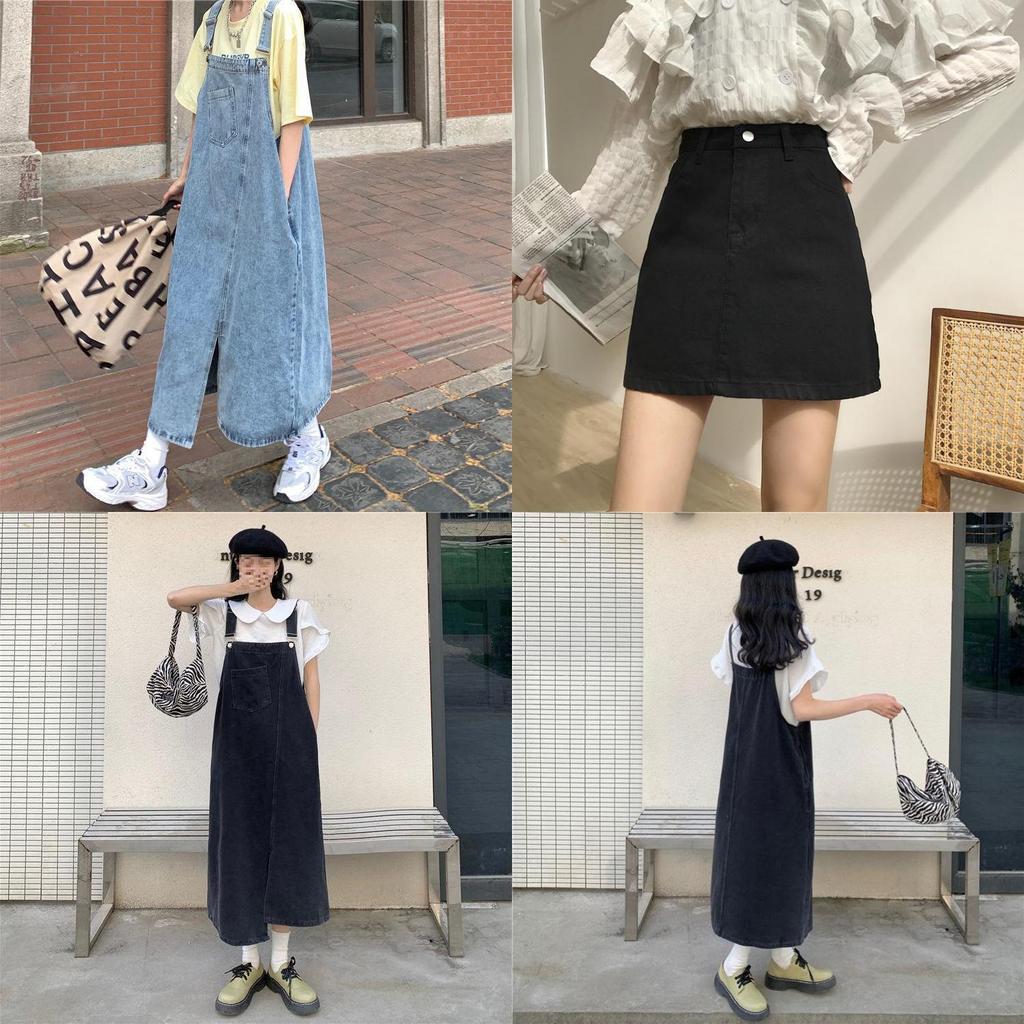 Vintage Denim Suspender Skirt With Knitted Fabric For Casual And Travel Wear