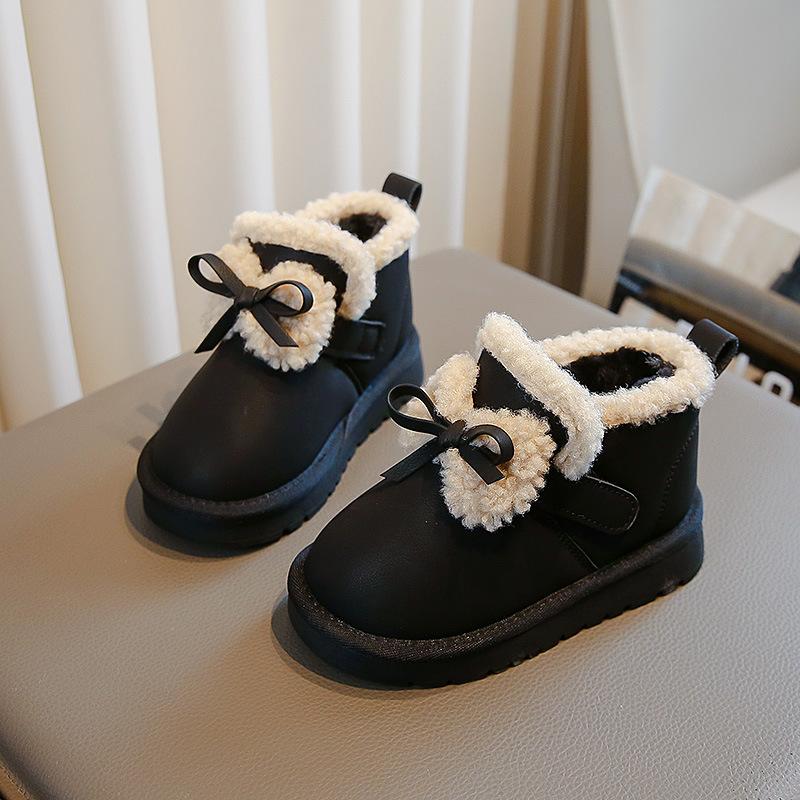 

Girls snow boots for spring and mid-summer, thickened with cotton, boys non-slip leather soft-soled student cotton shoes, trendy style 27-31Code one hand5Double чорний