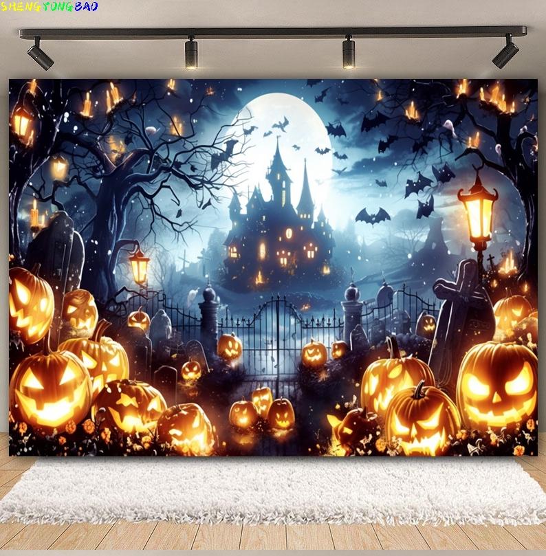 Halloween Backdrop Horror Moon Night Scary Pumpkin Forest Castle Kids Halloween Party Decor Photography Background Photo Studio
