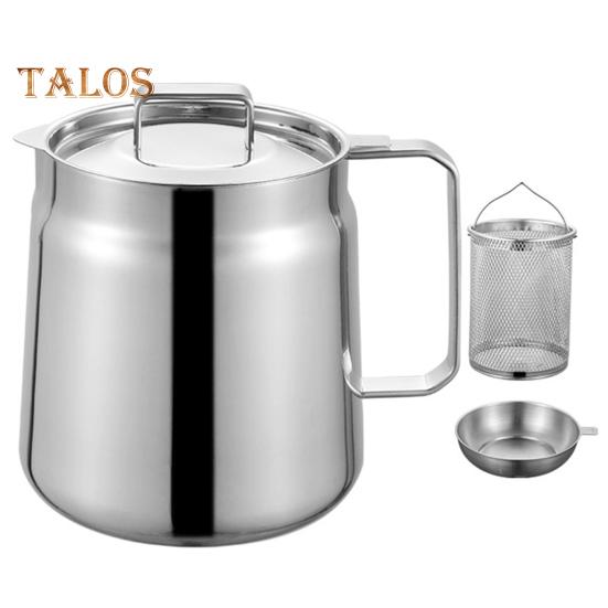 Stainless Steel Oil Filter Pot with Spout Handle Large Capacity Versatile Oil Filter Vessel Food-Grade Multi-Functional Fryer Tank for Kitchen Camping