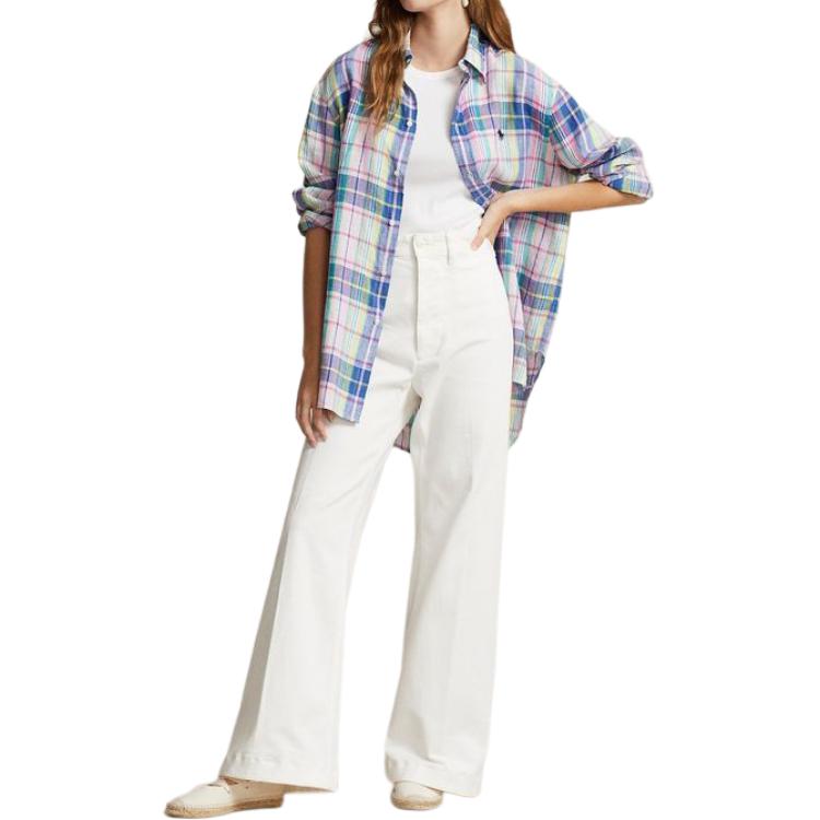 Polo Ralph Lauren SS24 Plaid Point Collar Single-Breasted Loose Long Sleeve Shirt Women shirts Multicolor WMPOSHTNDO20508-650