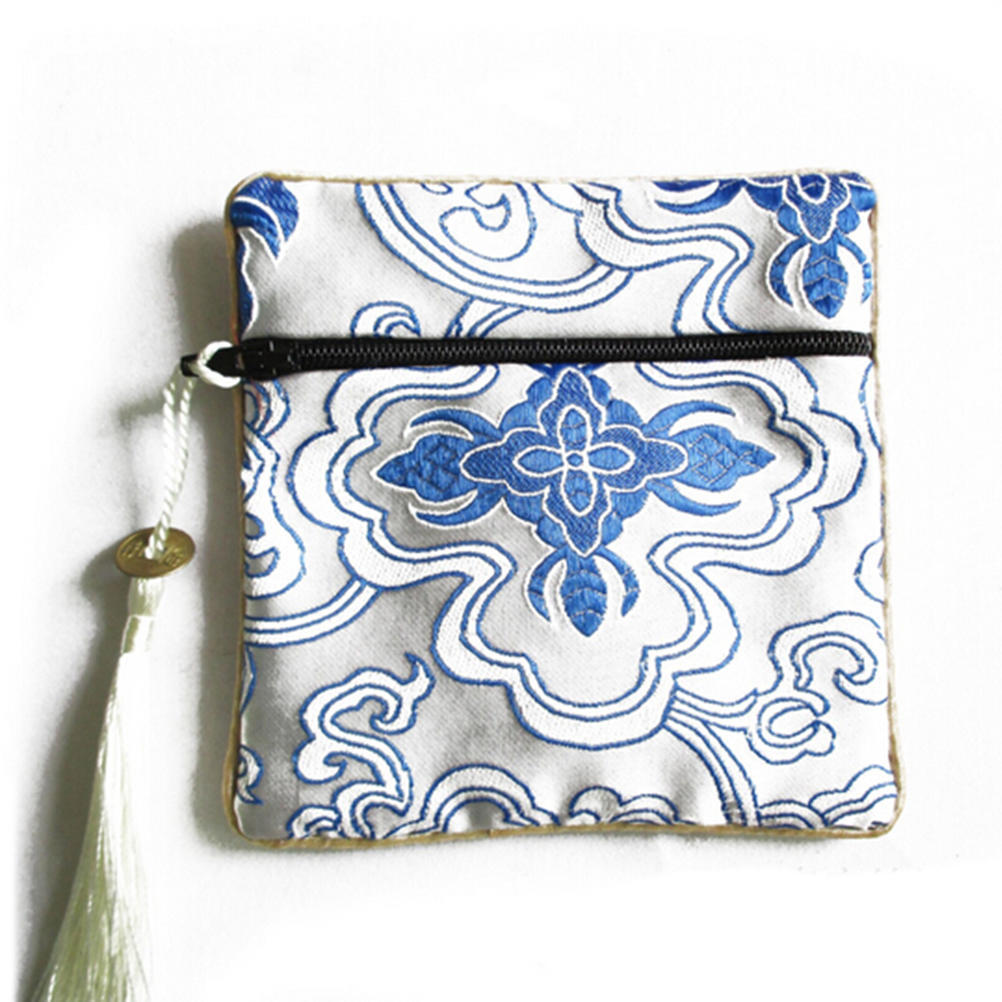 10Pcs Mix Colors Chinese Zipper Coin Tassel Silk Square Jewelry Bags Pouches