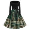 Women's Fashion Round Neck Casual Slim Christmas Printed Long Sleeve Dresses