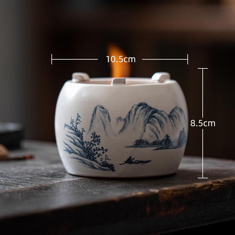 Tea Boiling Set In A Stove Candle Alcohol Stove Tea Warmer Vintage Rough Ceramic Rattan Teapot