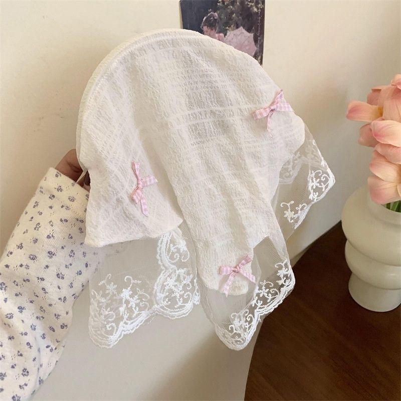 Idyllic lace headband new blast furnace top triangle scarf headband French retro plaid sweet and cute headscarf