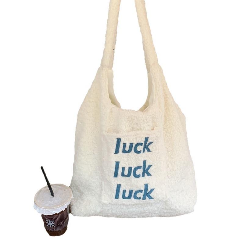 103 Winter niedlich Plüsch Außentasche bestickte Westentasche große Kapazität Lammwolle Schulterhandtasche